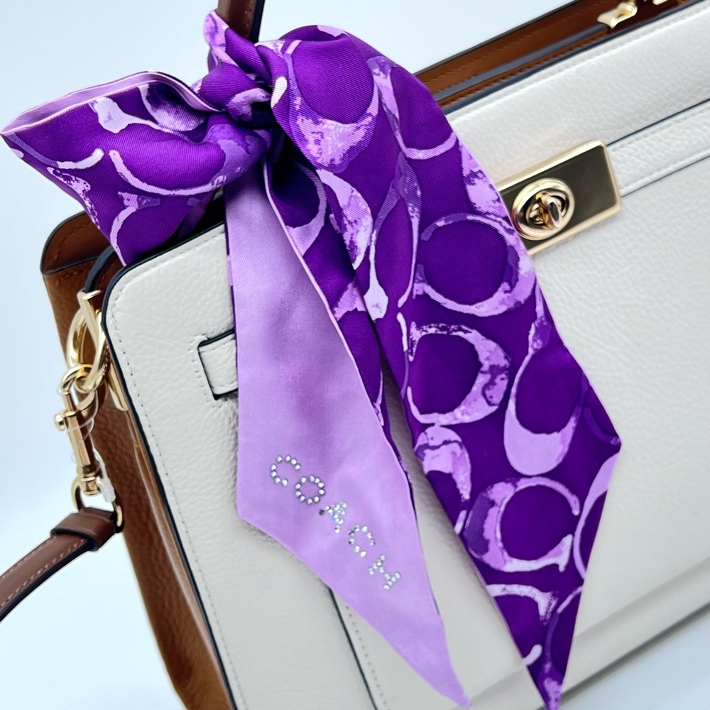 Coach Purple Signature Bag Scarf + Unbranded Crystal High Heel Bag Charm Set NEW - Picture 10 of 16